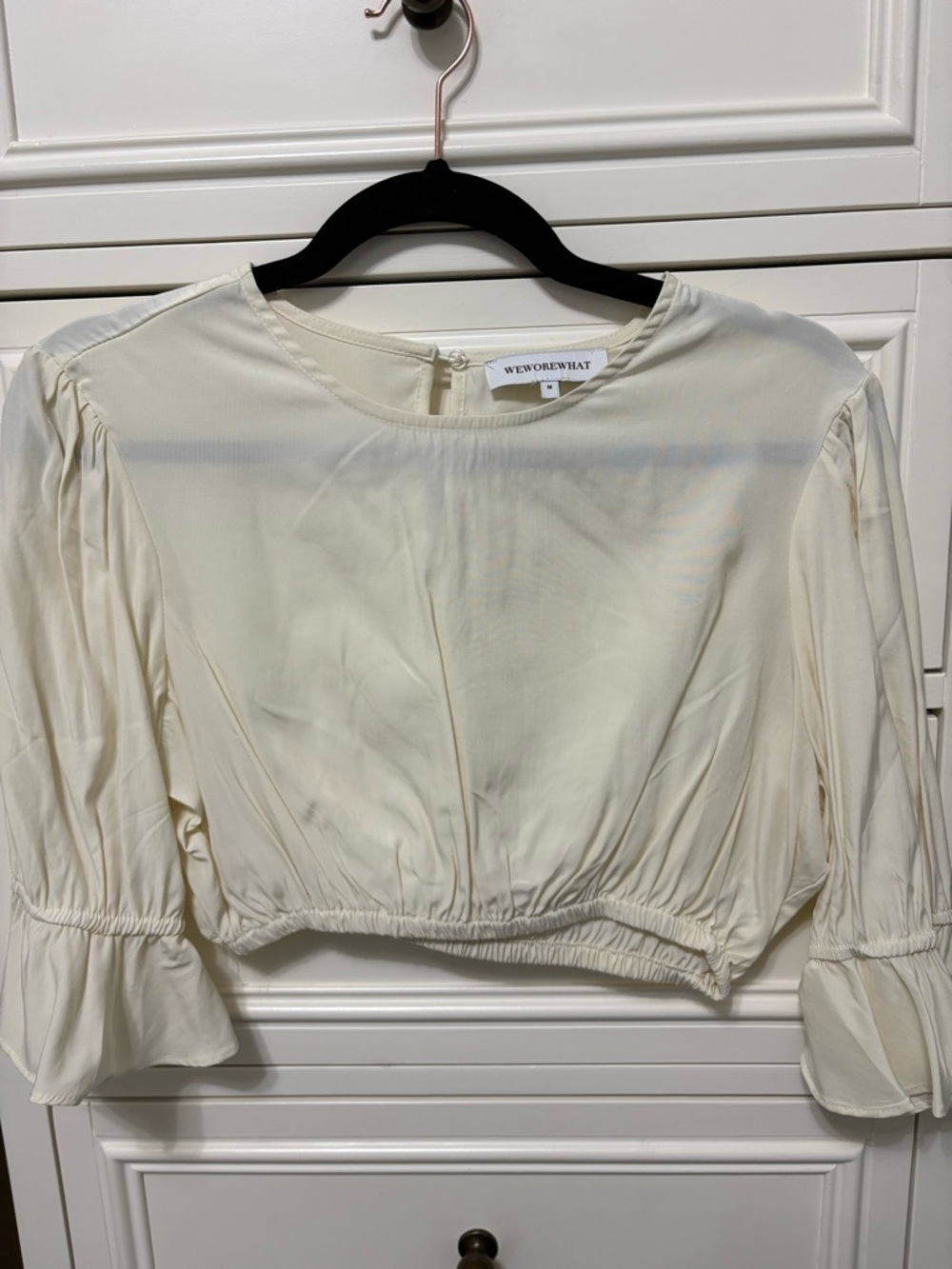 WeWoreWhat Cream Cropped Puff-Sleeve Blouse